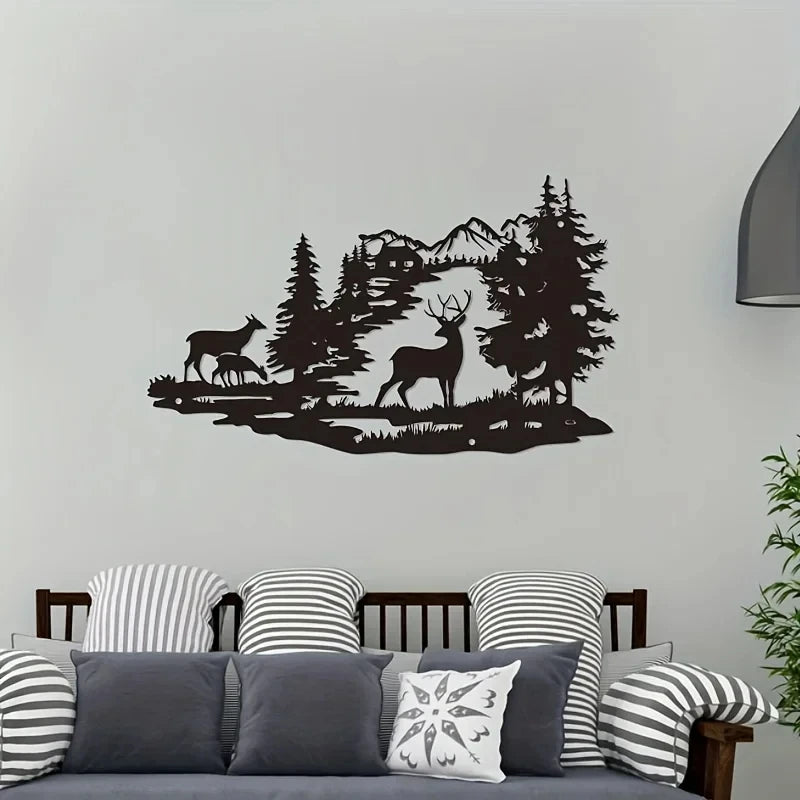 1pc Metal Crafts Home Decoration Wrought Iron Wall Decoration Art Deer Forest Silhouette Modern Minimalist Decorations
