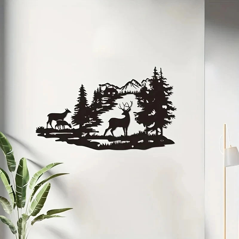 1pc Metal Crafts Home Decoration Wrought Iron Wall Decoration Art Deer Forest Silhouette Modern Minimalist Decorations