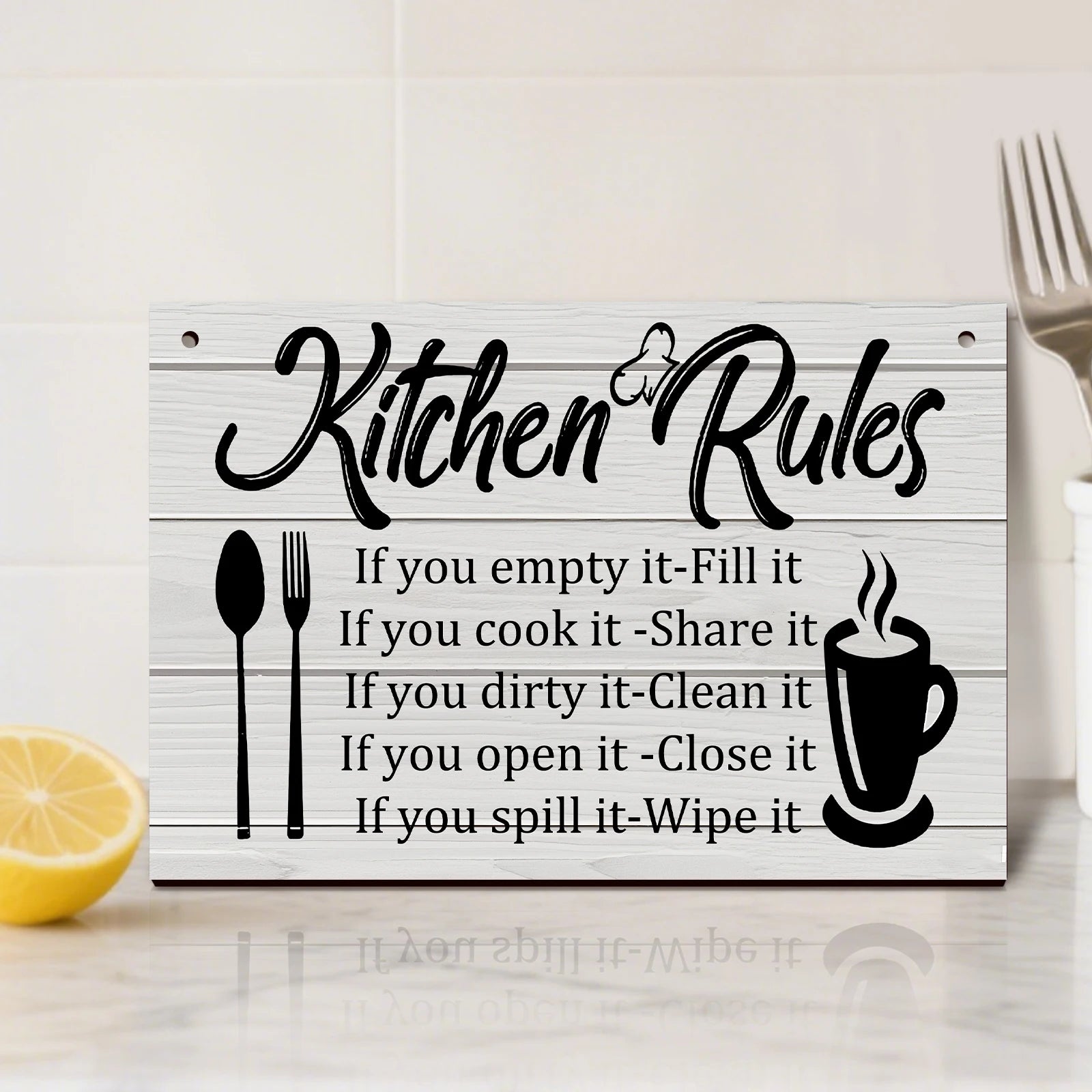 Kitchen Wooden Rules Decor Plaque with Utensil Icons and Funny Phrases to Enhance the Kitchen's Warm Atmosphere