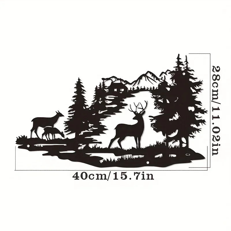 1pc Metal Crafts Home Decoration Wrought Iron Wall Decoration Art Deer Forest Silhouette Modern Minimalist Decorations
