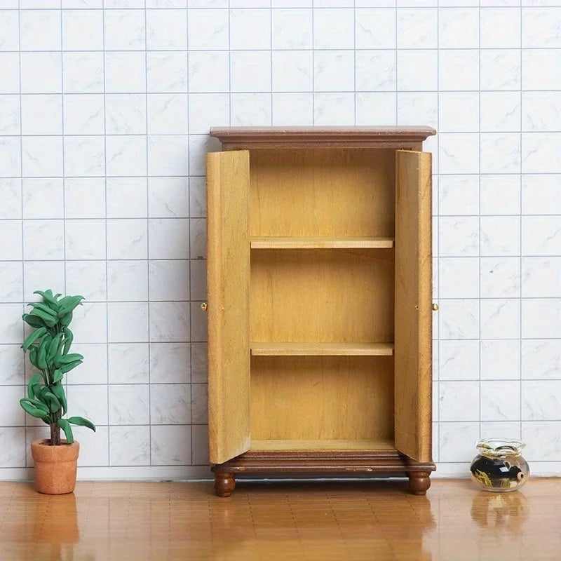 1:12 Dollhouse Miniature Furniture Wooden Wardrobe Cabinet Realistic Model Home Display European Style