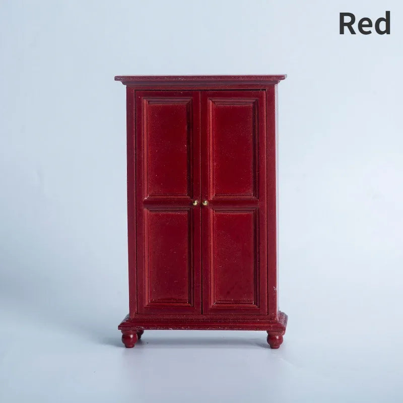 1:12 Dollhouse Miniature Furniture Wooden Wardrobe Cabinet Realistic Model Home Display European Style