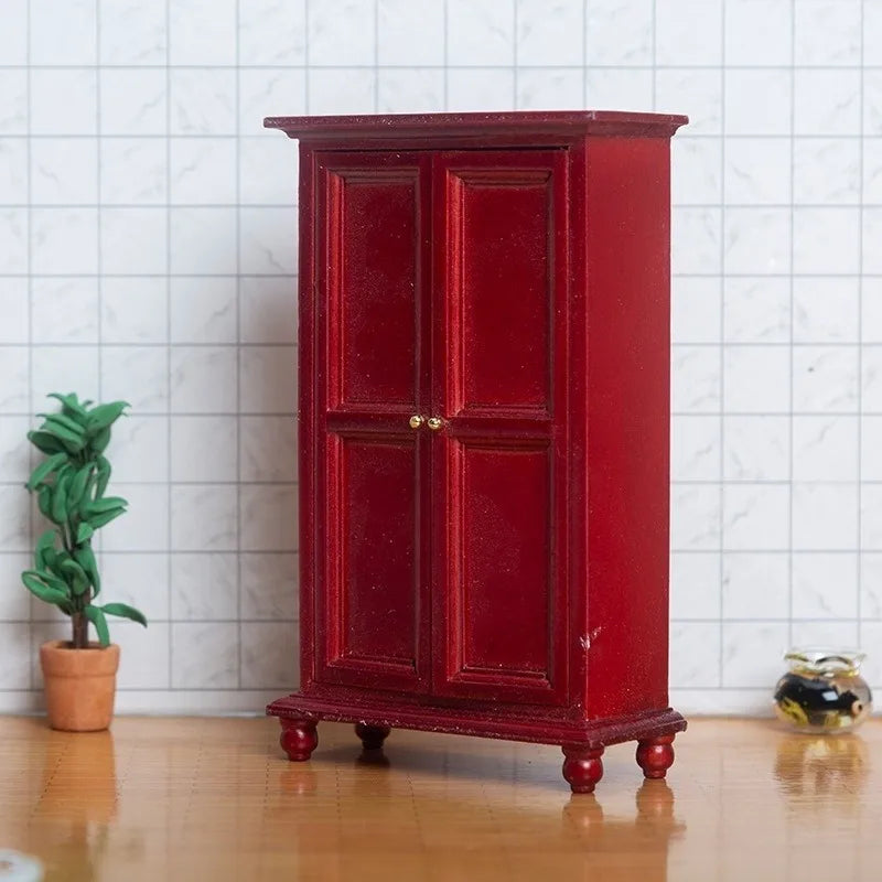 1:12 Dollhouse Miniature Furniture Wooden Wardrobe Cabinet Realistic Model Home Display European Style