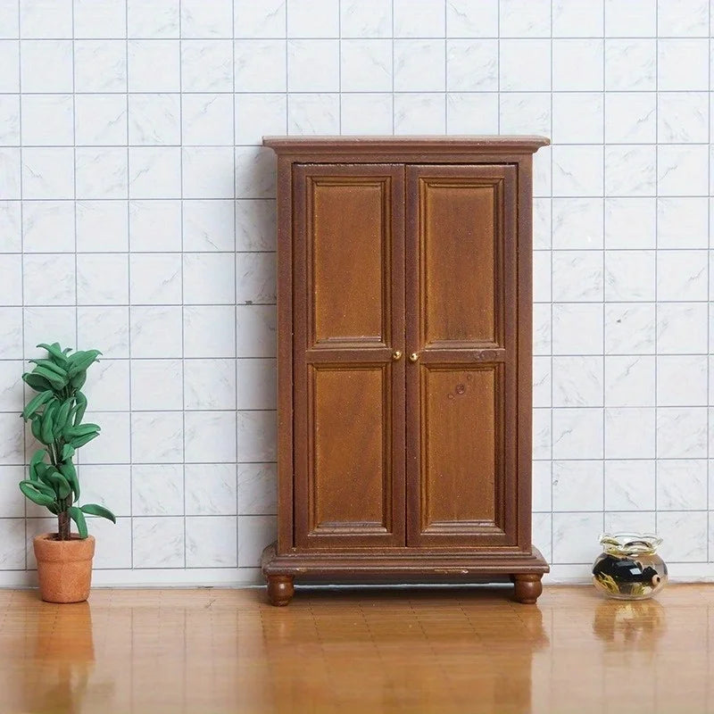 1:12 Dollhouse Miniature Furniture Wooden Wardrobe Cabinet Realistic Model Home Display European Style