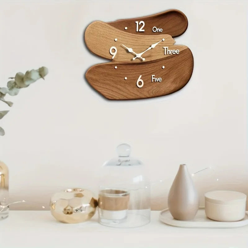 1pcs Wooden Wall Clock Home Living Room Decor Background Wall Decorative Clock Creative Wall-Mounted Clock for Home Decoration