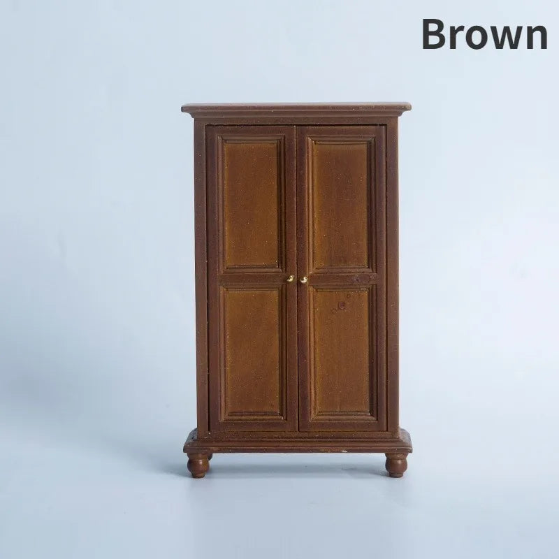 1:12 Dollhouse Miniature Furniture Wooden Wardrobe Cabinet Realistic Model Home Display European Style