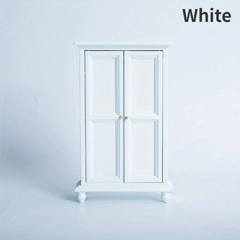 1:12 Dollhouse Miniature Furniture Wooden Wardrobe Cabinet Realistic Model Home Display European Style