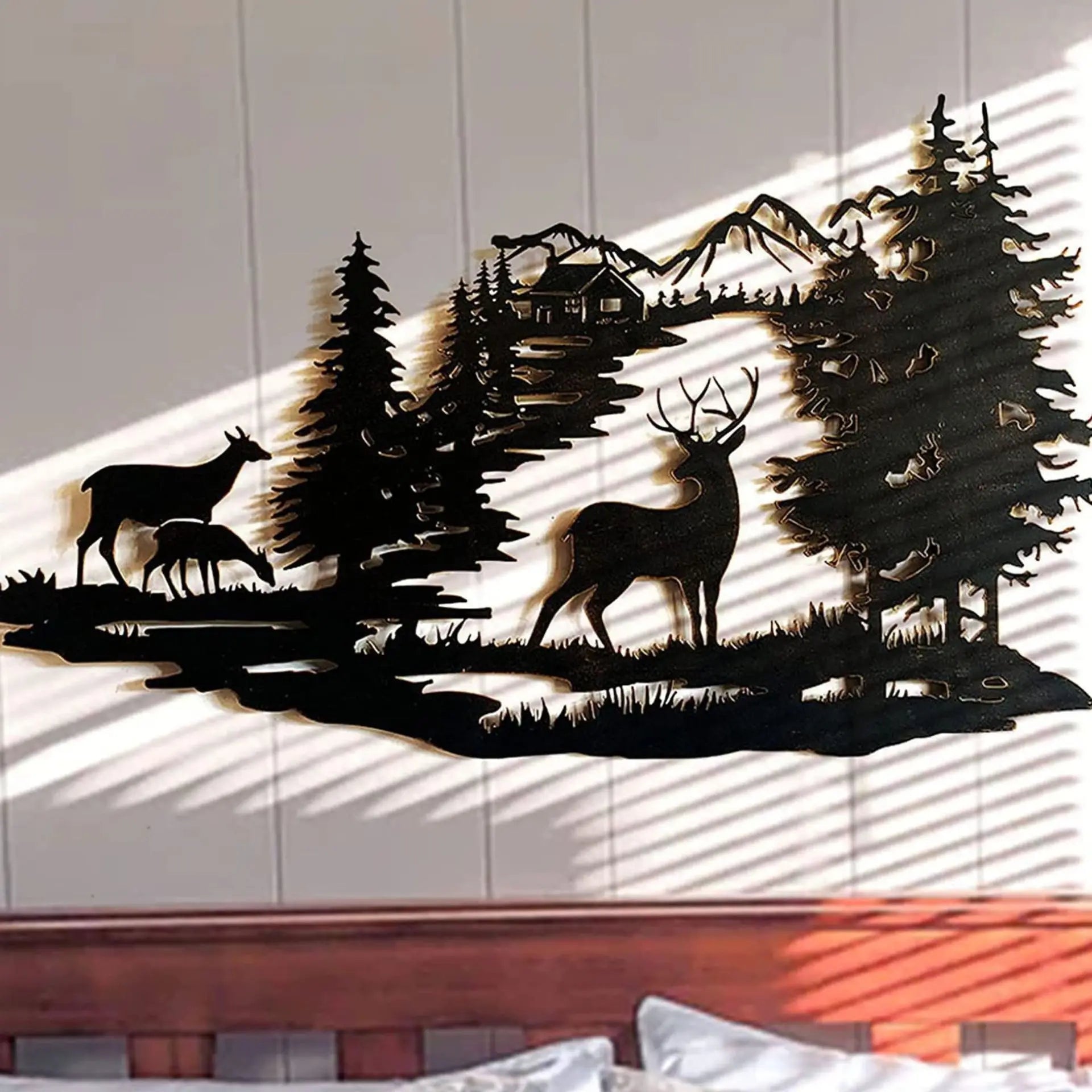 1pc Metal Crafts Home Decoration Wrought Iron Wall Decoration Art Deer Forest Silhouette Modern Minimalist Decorations