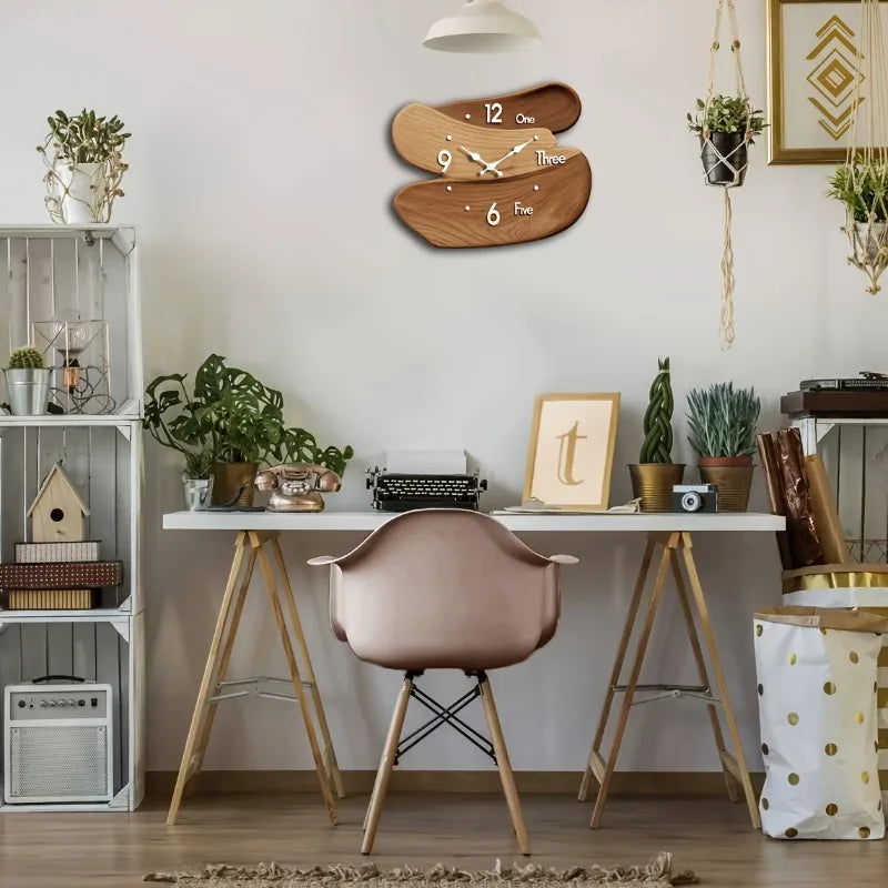 1pcs Wooden Wall Clock Home Living Room Decor Background Wall Decorative Clock Creative Wall-Mounted Clock for Home Decoration